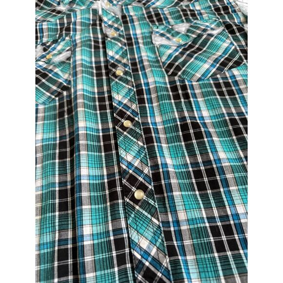 Wrangler Western Shirts Pearl Snap Flannel green/blue plaid Large - Picture 2 of 5